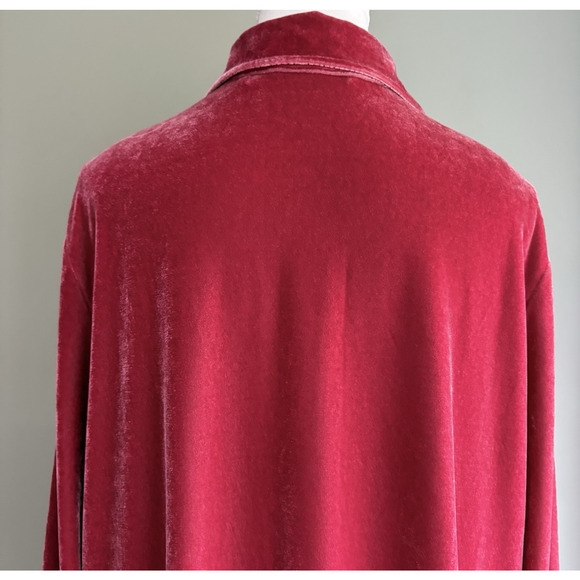 Soft Surroundings Velvet Boyfriend Tunic Button Up Shirt Garnet Red Cozy Luxe L - Picture 9 of 16
